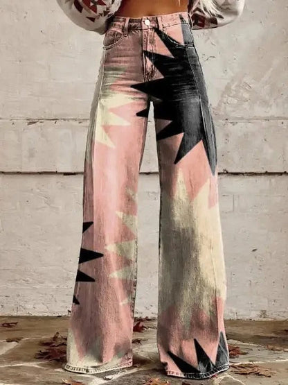 LP | High-waisted and wide-leg printed denim jeans