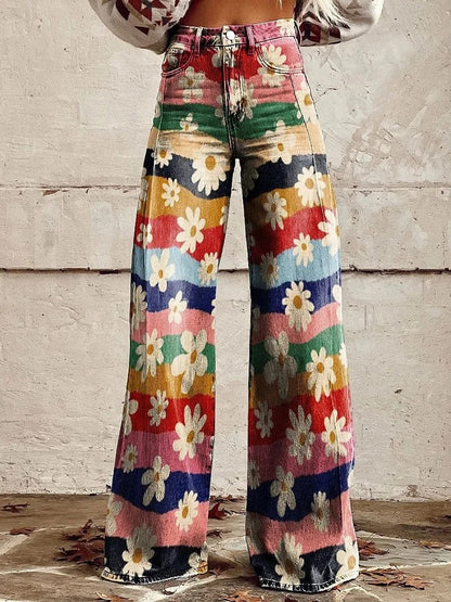 LP | Printed denim jeans with high waist and wide leg