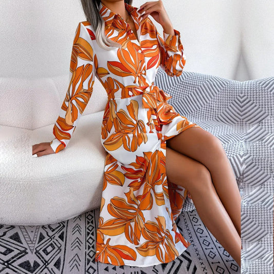 Mc | Shirt dress with floral pattern and belt