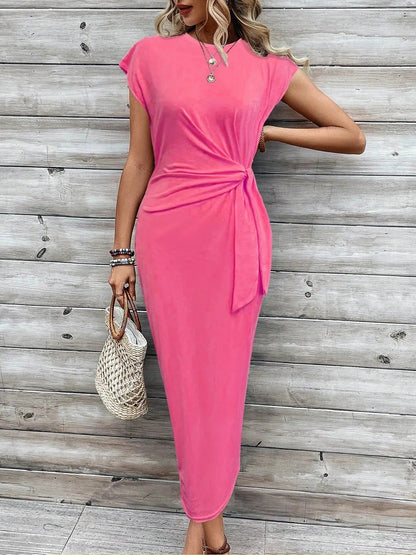 LP | Casual maxi dress with round neckline to tie in the front