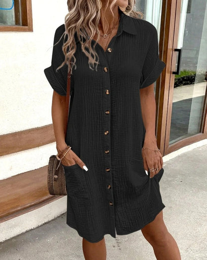LP | Casual shirt dress with buttons and pockets - short sleeves