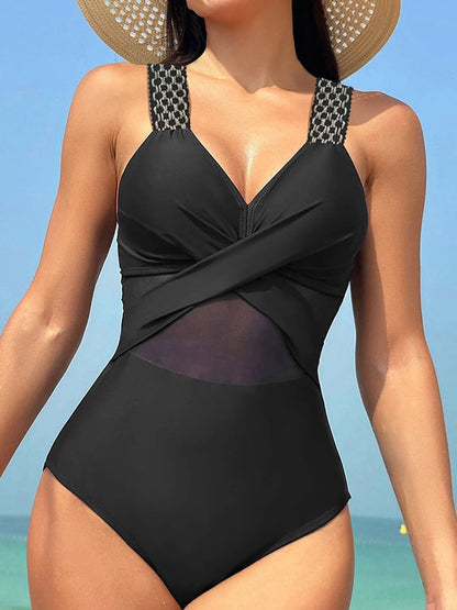 One-piece mesh swimwear with right strap