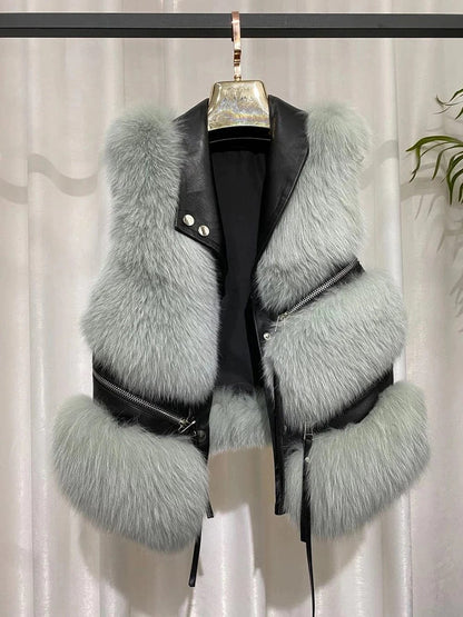 LP | Large vest in genuine fox fur with zipper