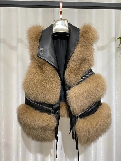 LP | Large vest in genuine fox fur with zipper