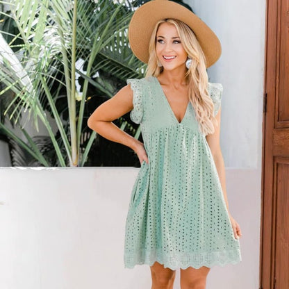 Casual short summer dress with butterfly sleeves