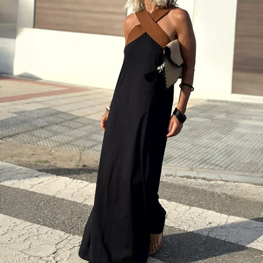 Elegant long dress with crossed neckline for special occasions