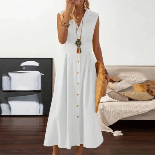 LD Sleeveless midi shirt dress with button closure