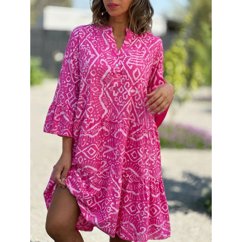 LP | Loose fit dress with v-neck and print