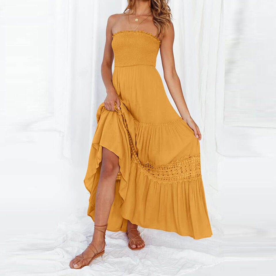 Mc | Off-the-shoulder summer dress with lace trim