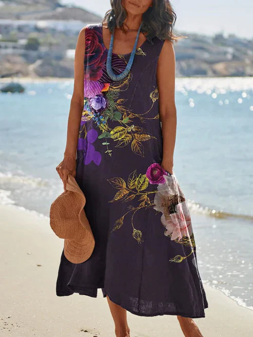 LP | Elegant vintage sleeveless dress with round neckline