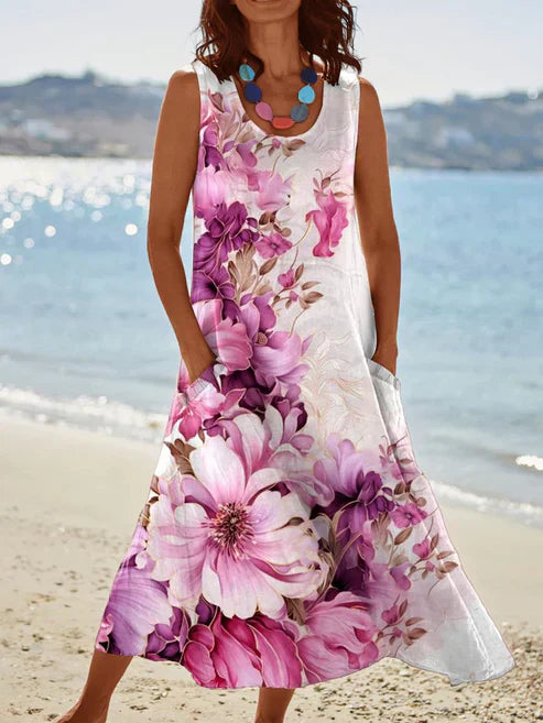 LP | Elegant vintage sleeveless dress with round neckline