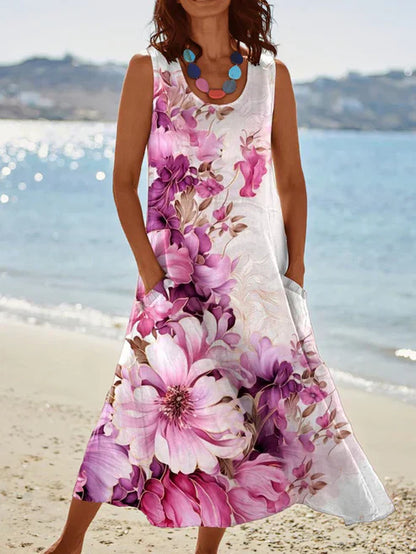 LP | Elegant vintage sleeveless dress with round neckline