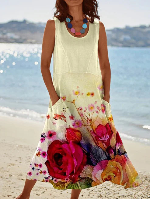 LP | Elegant vintage sleeveless dress with round neckline