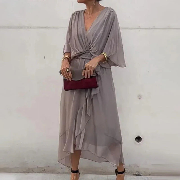 LP | V-neck midi dress with wide sleeves