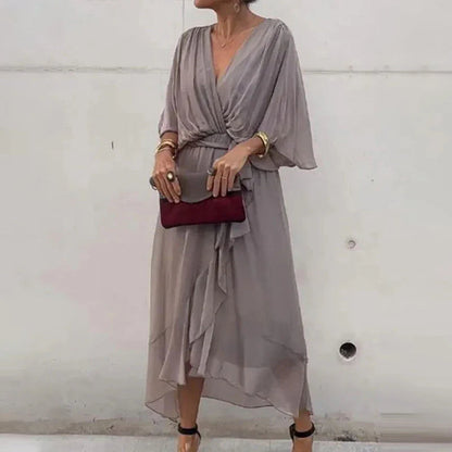 LP | V-neck midi dress with wide sleeves