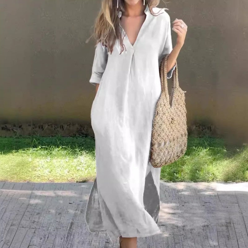 LP | V-neck linen dress with pocket