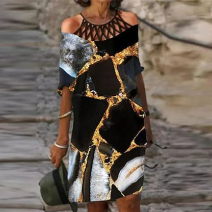 LP | Green midi dress with v-neck and floral pattern