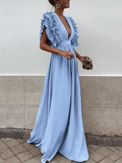 Helena - Elegant V-neck dress with frilly sleeves