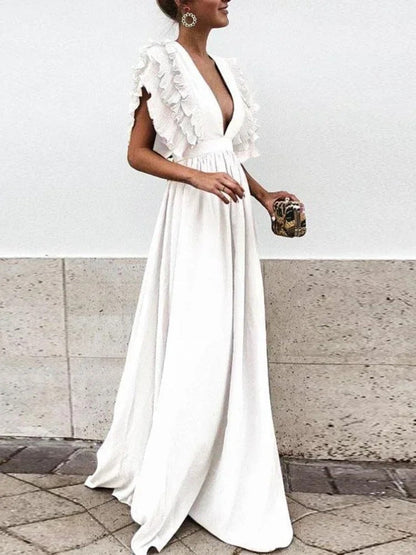 Helena - Elegant V-neck dress with frilly sleeves
