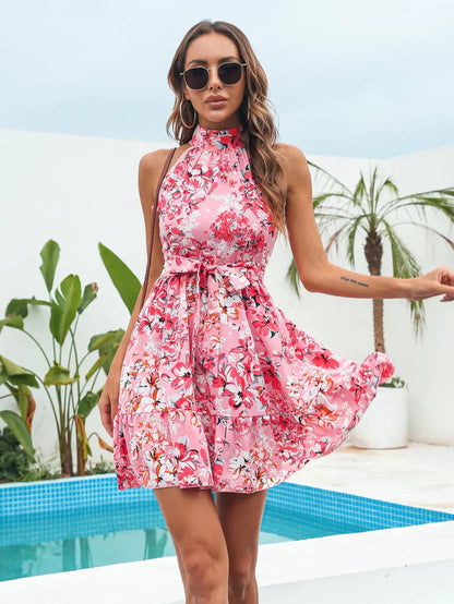 LP | Mini dress with wing neckline and floral pattern