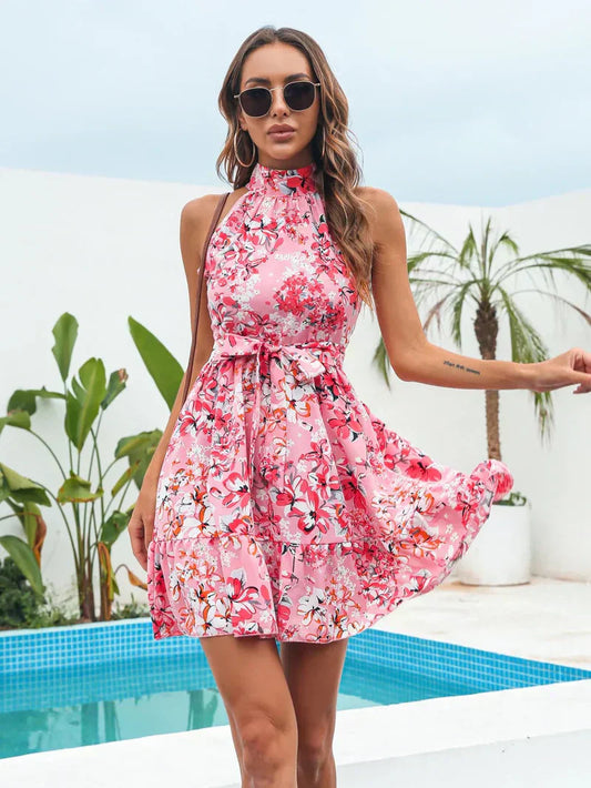 LP | Mini dress with wing neckline and floral pattern