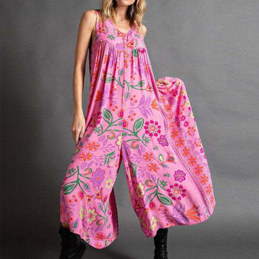 LP | sleeveless jumpsuit with vintage print