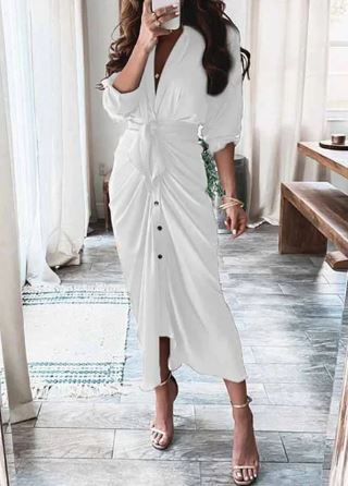 Mc | Summer Band Fashion Button Ruffled Dress