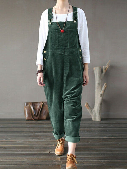 Corduroy plain casual pocket jumpsuit