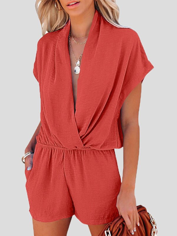 LD Deep V-neck crossover pocket casual jumpsuit