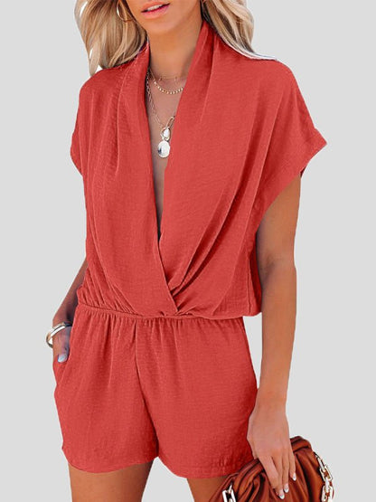 Deep V-neck crossover pocket casual jumpsuit