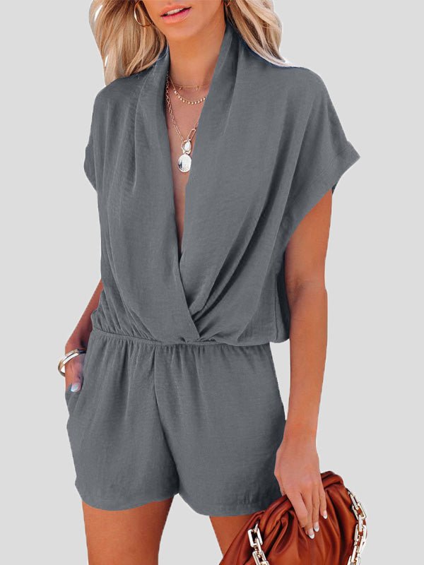 Deep V-neck crossover pocket casual jumpsuit