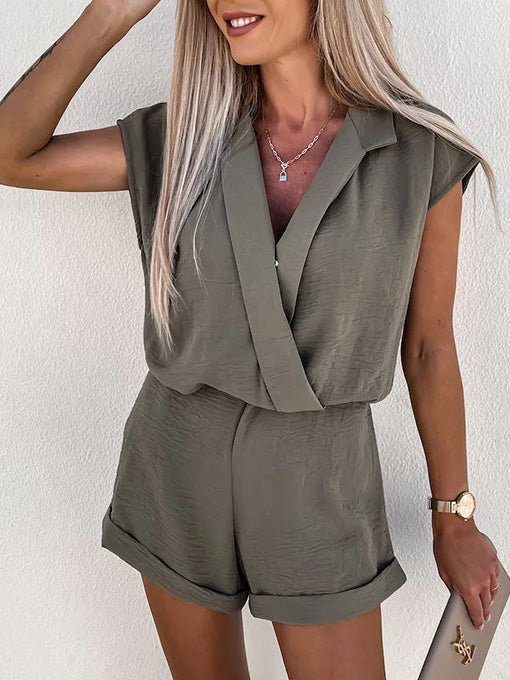 Plain V-neck sleeveless casual jumpsuit
