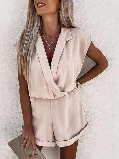 Plain V-neck sleeveless casual jumpsuit