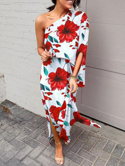 LD | Slant shoulder loose bohemian dress