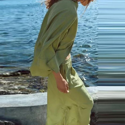 Set and long-sleeved pants in silk cotton
